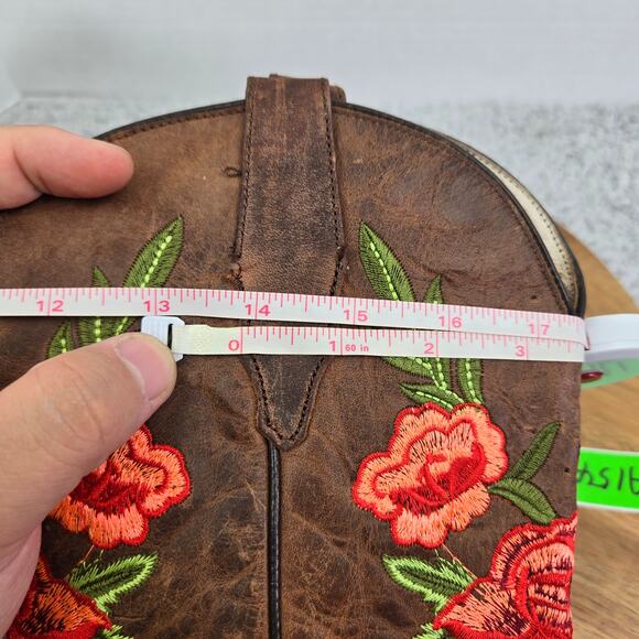 McAllen Boots Brown Leather Floral Embroidered Square Toe Western MX 26.5 US 9.5 - Picture 5 of 16
